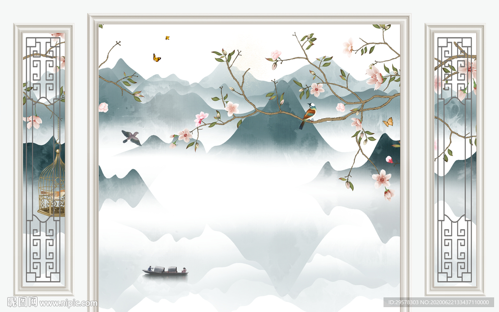框画 山水背景画 TIF分层