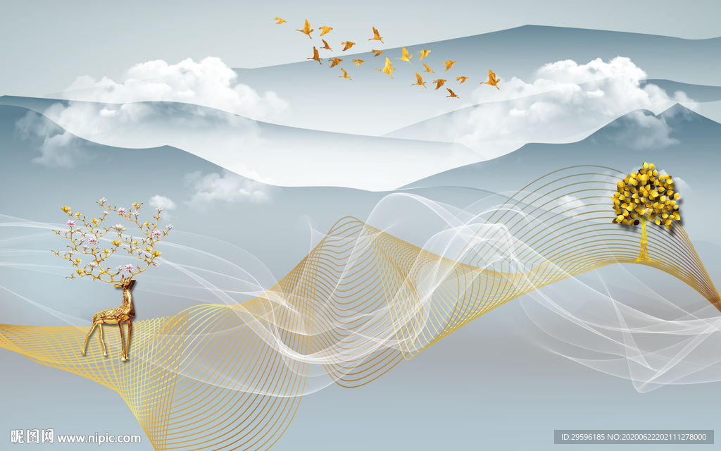 中式新轻奢山水画 tif分层