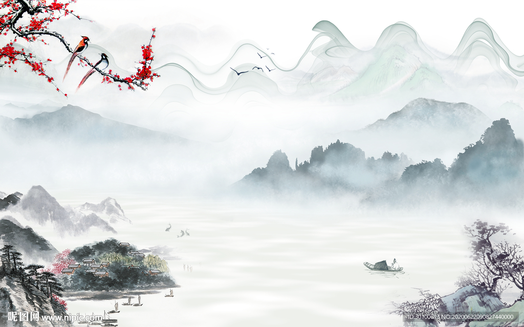 新中式山水画风景 TIF分层