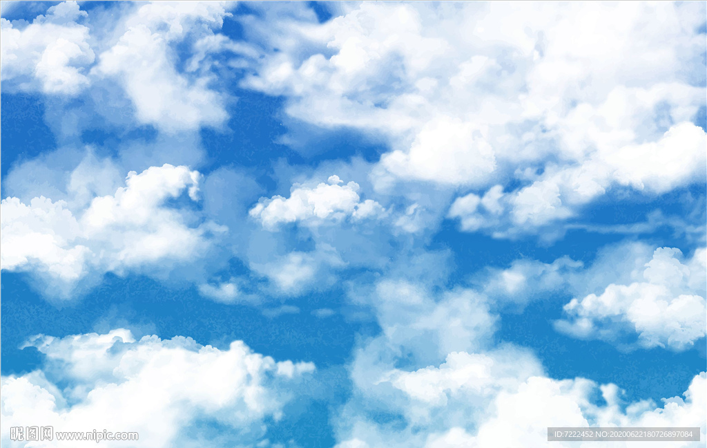 蓝天白云水彩画