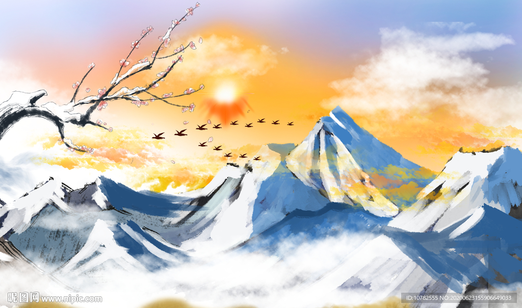 大气雪山电视背景墙