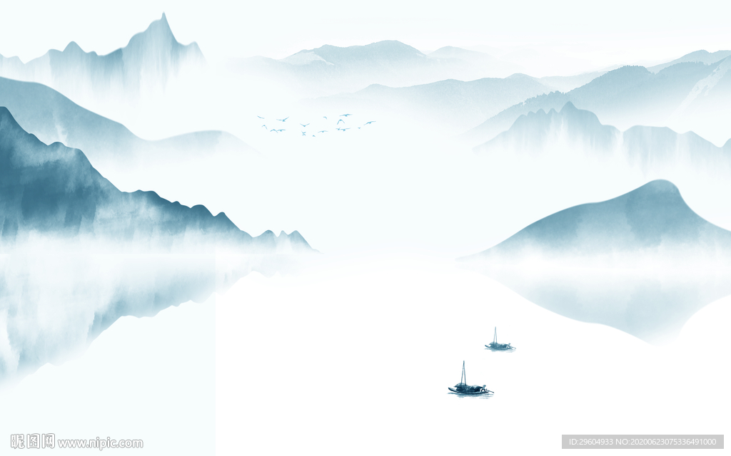 中式 山水背景墙画 tif分层