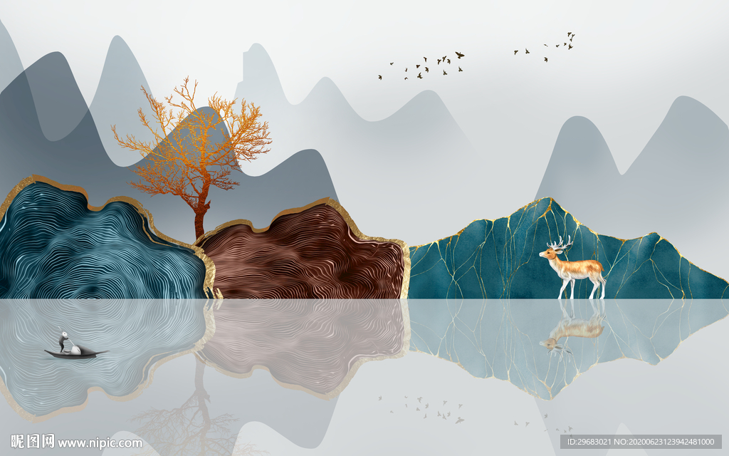 麋鹿 超高清山水画 tif分层