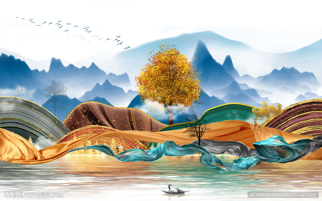 简约装饰山水画 TIF分层