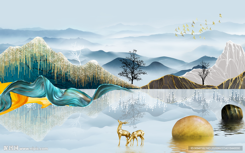 别墅装饰山水画 TIF分层