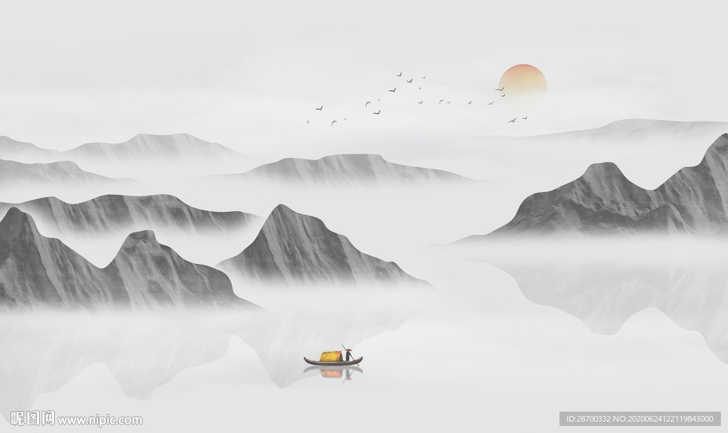 中式水墨山水画