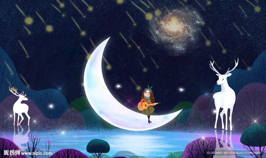 唯美手绘星空麋鹿图片