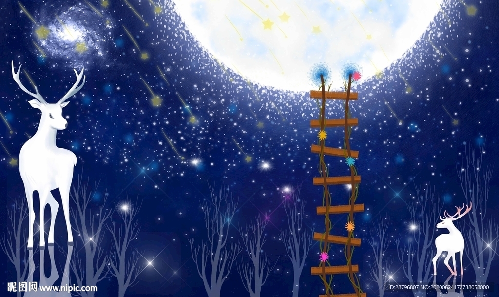 唯美手绘星空麋鹿图片