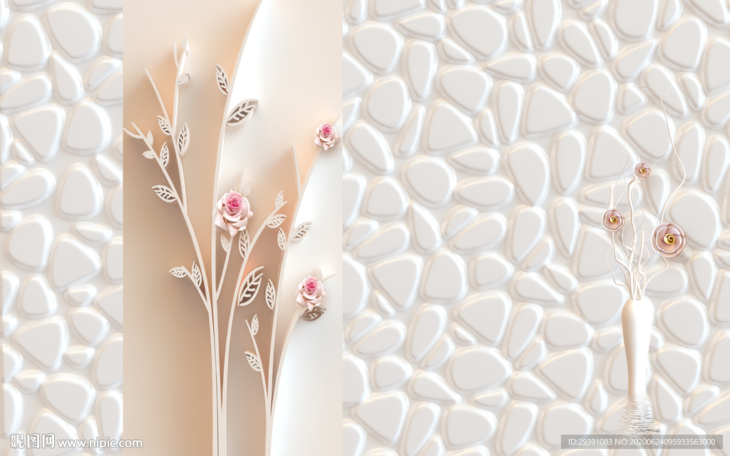 3D玫瑰花瓶背景