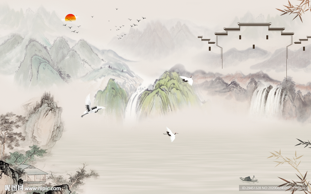 中式 热销山水画 tif分层