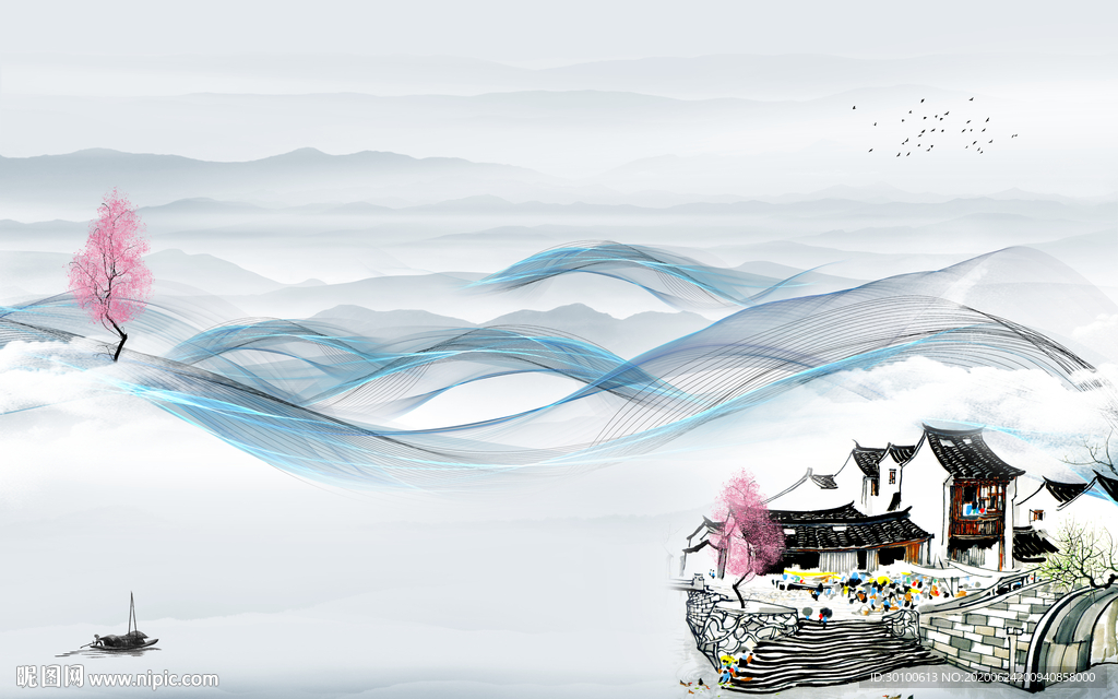 高清 山水画风景 TIF分层