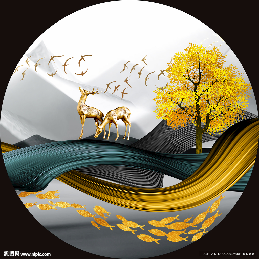 轻奢山水麋鹿装饰