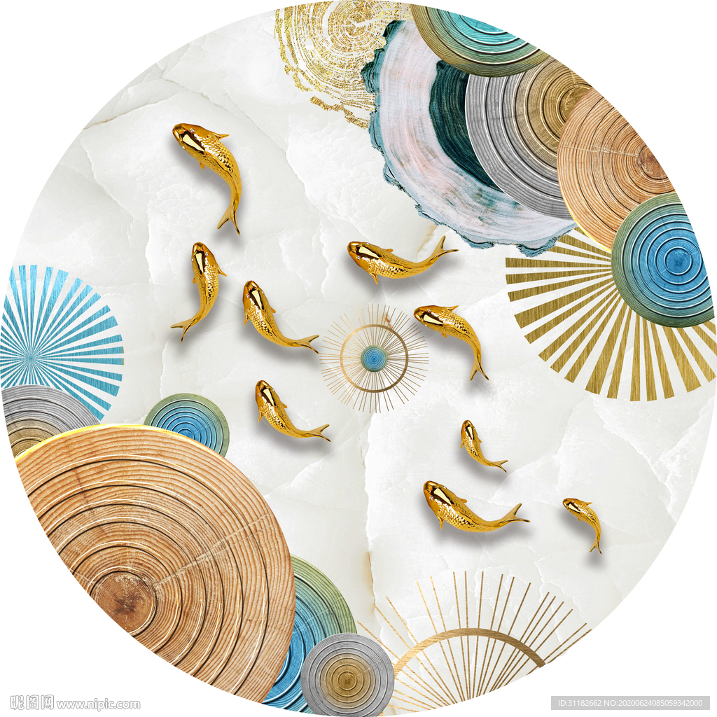 九鱼图圆框装饰画