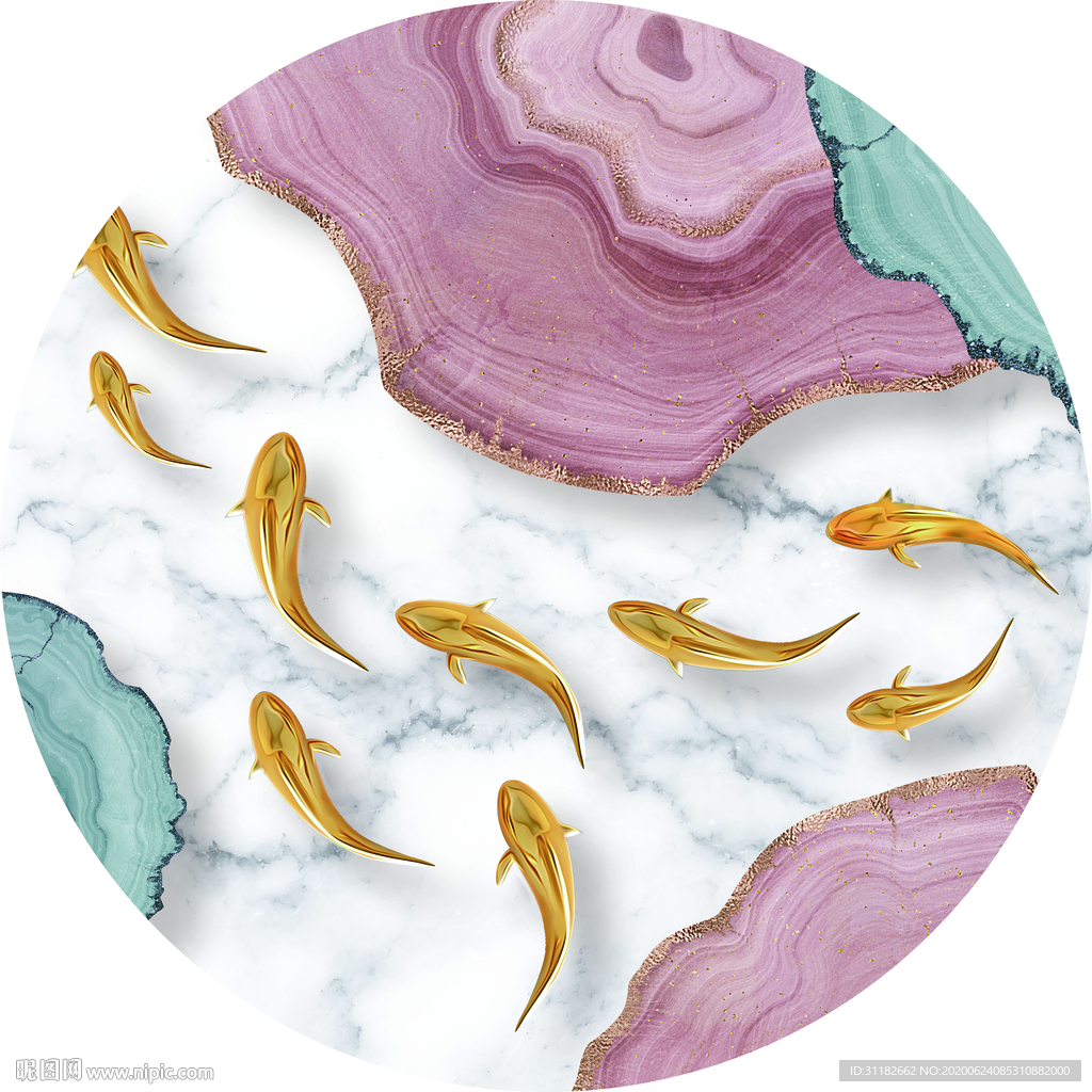 连年有余圆框画