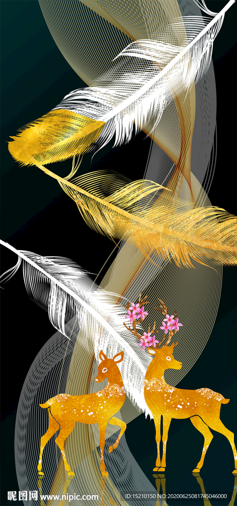 金色羽毛玄关背景墙