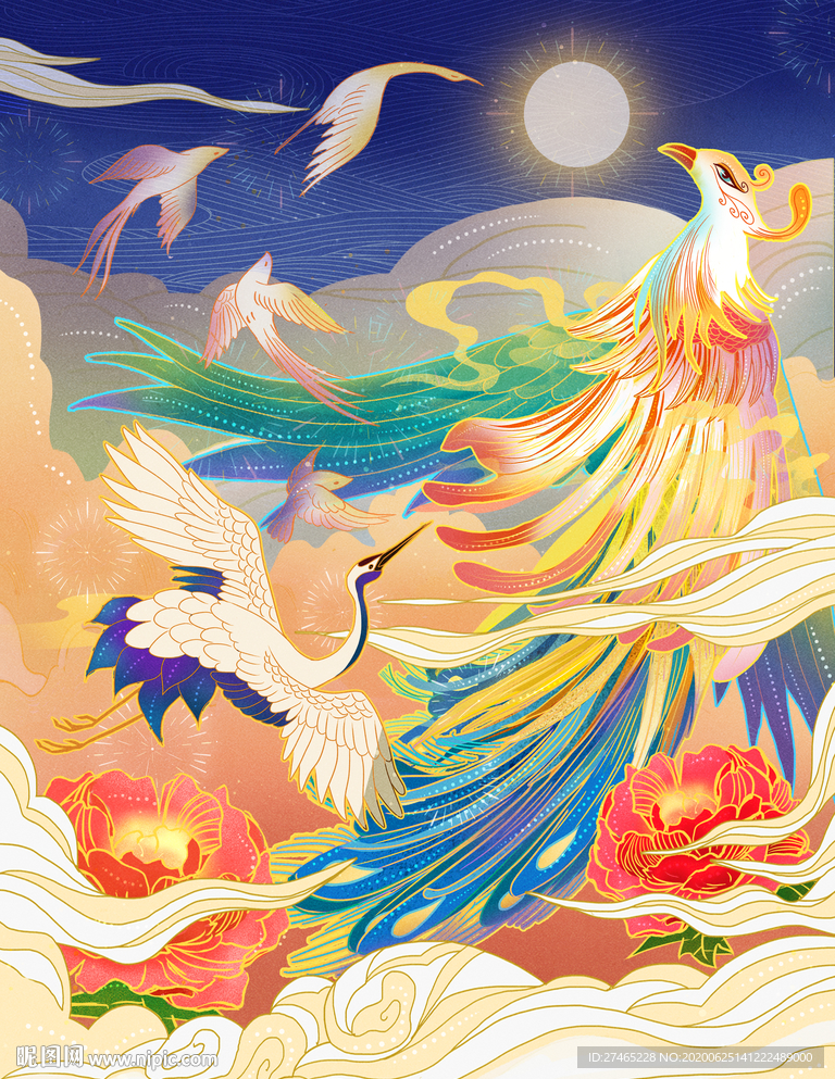 中国风国潮国风百鸟朝凤图