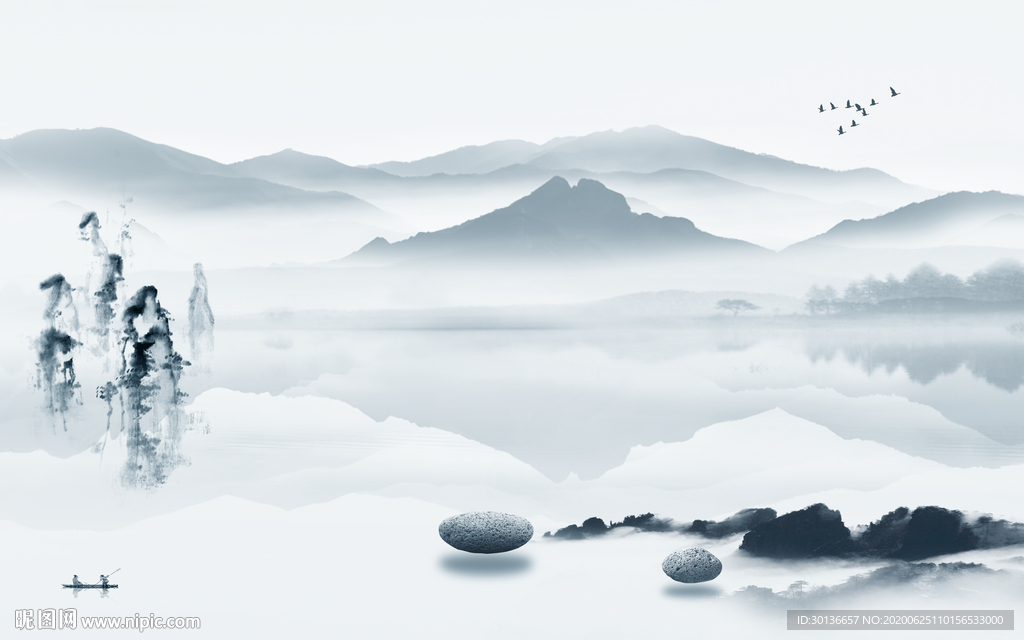 意境山水画装饰画 TIF分层