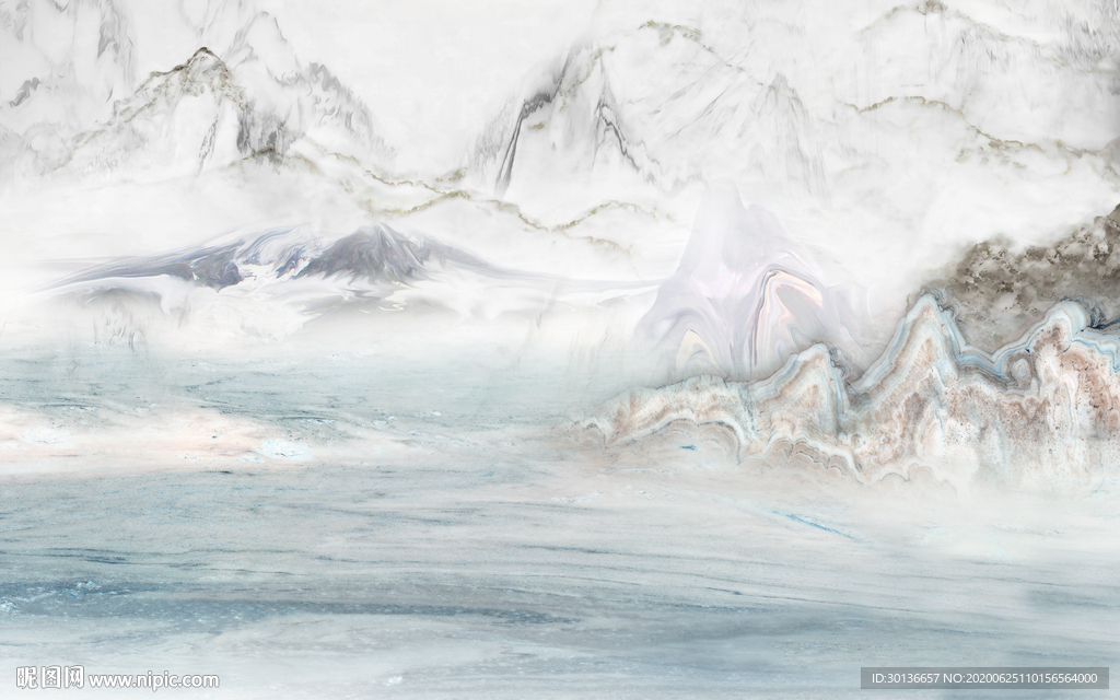 石纹山水画装饰画 TIF分层