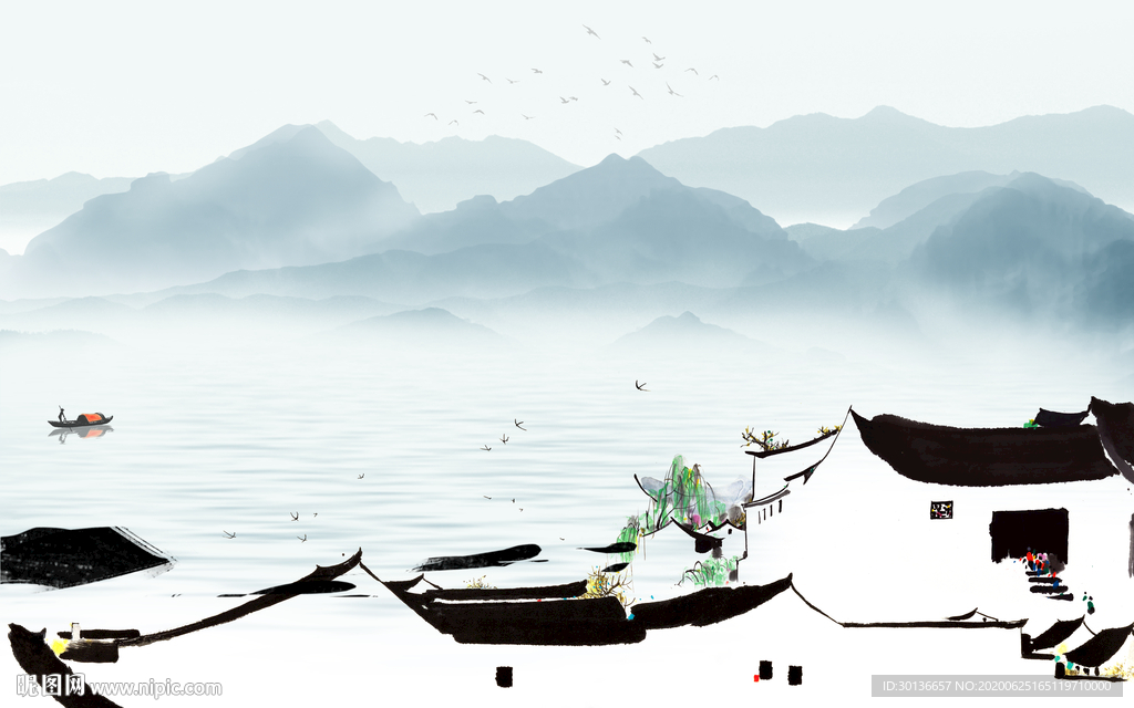 江南山水画中式画 TIF分层