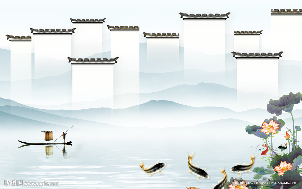 高档山水画中式画 TIF分层