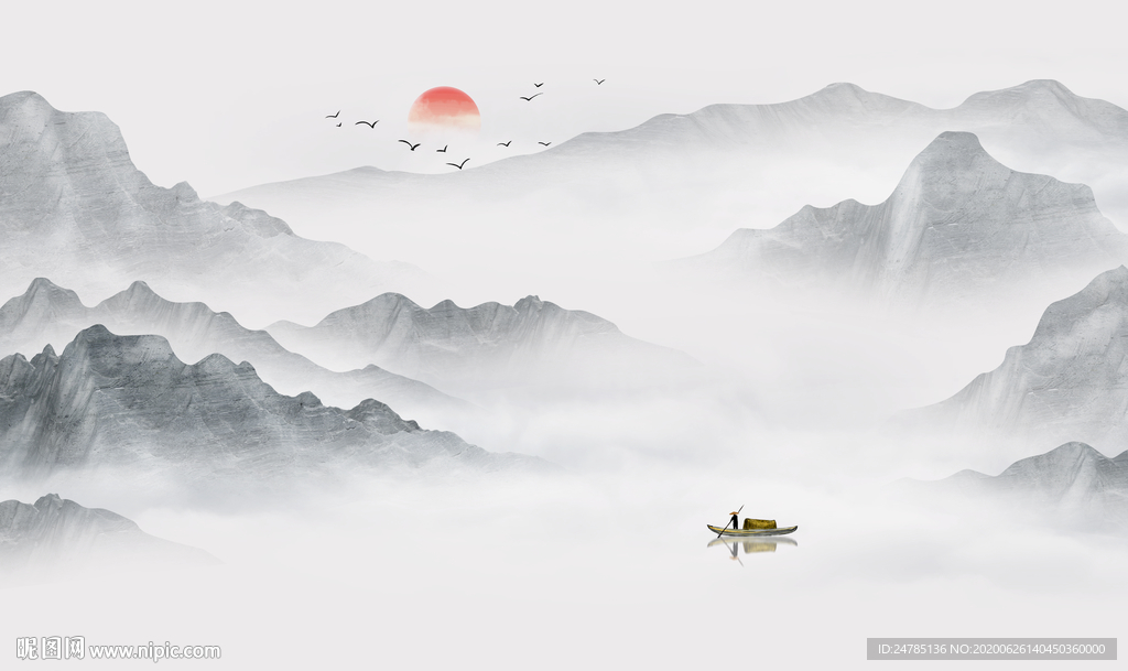 中式水墨山水画