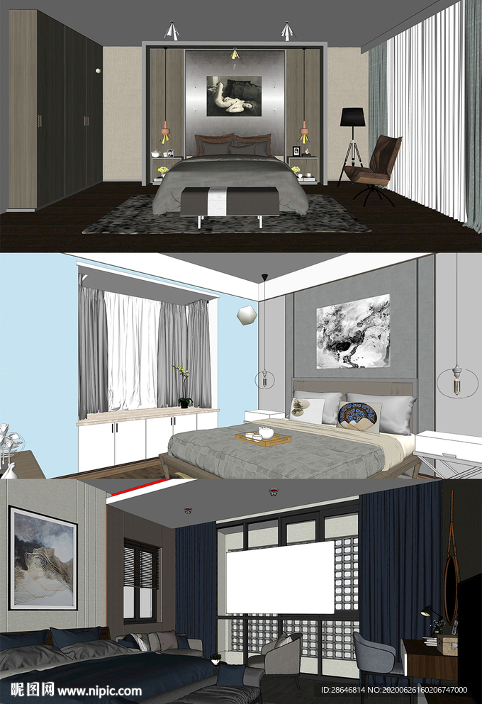 卧室空间SU模型设计-8