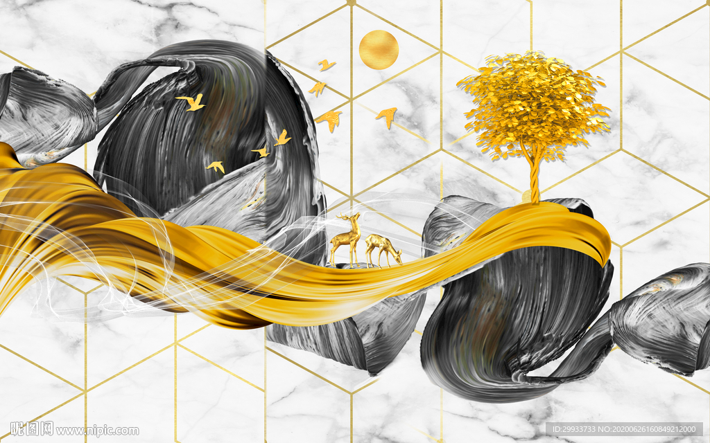 新中式轻奢大理石电视背景墙