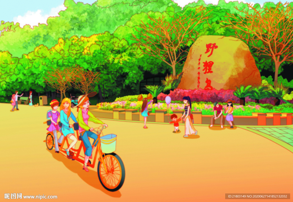 手绘野狸岛珠海美景素材