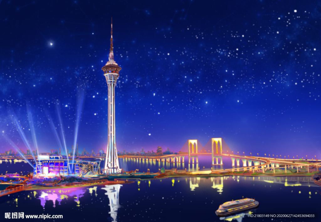 手绘珠海夜景