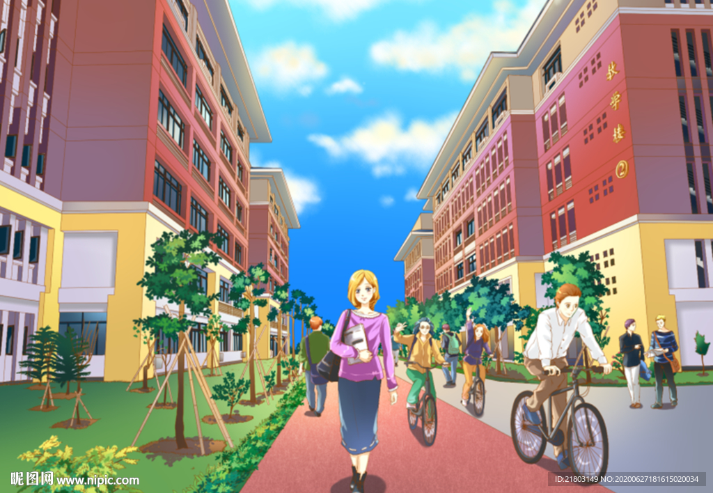 手绘中山大学教学楼素材美景