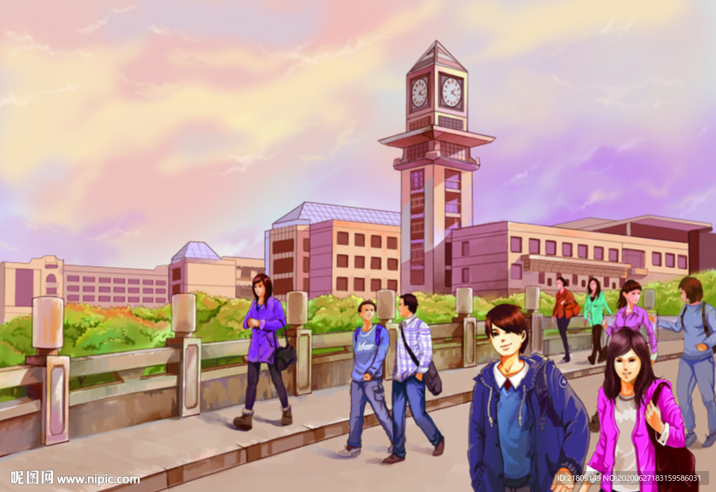 手绘文波楼实拍手画素材美景