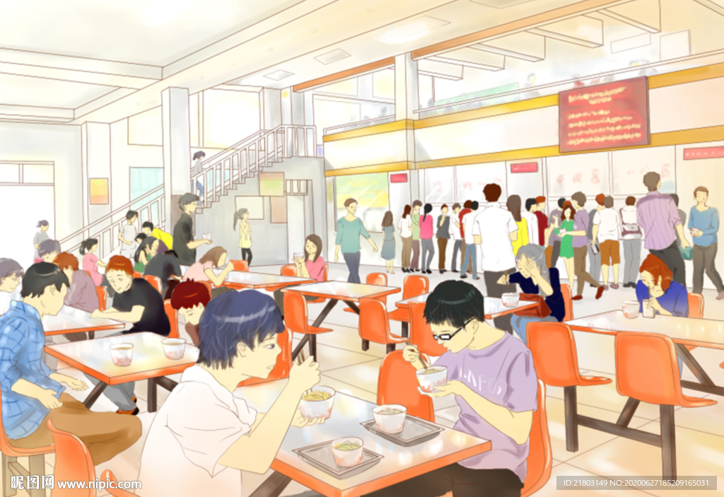 学校食堂插画图片