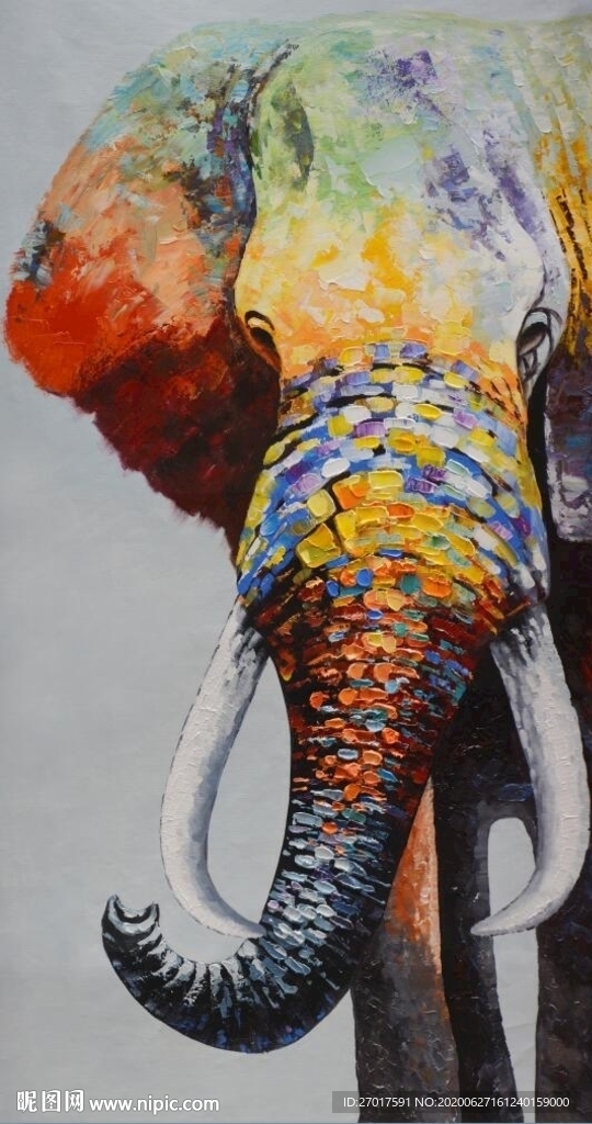 大象彩画油画装饰画玄关