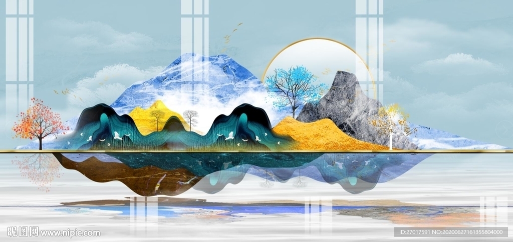 新中式山水抽象北欧装饰画背景