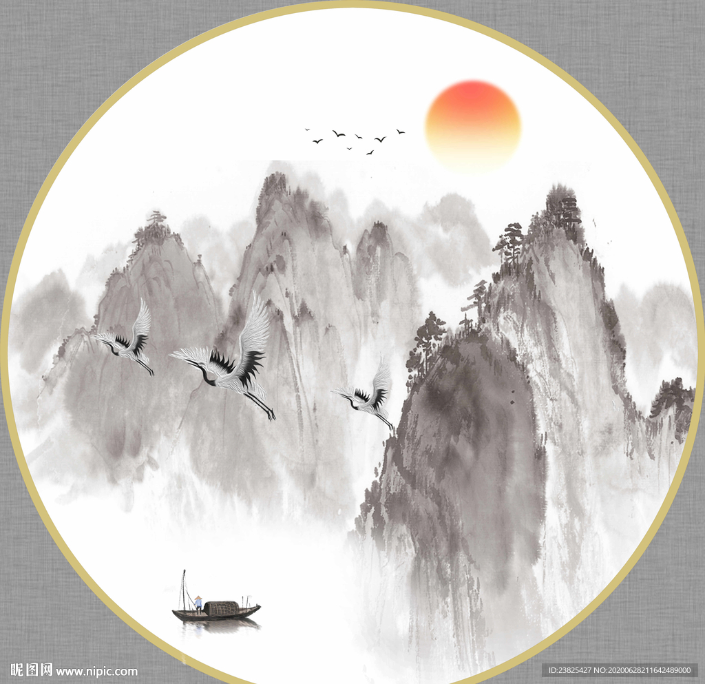 新中式手绘水墨山水意境装饰画