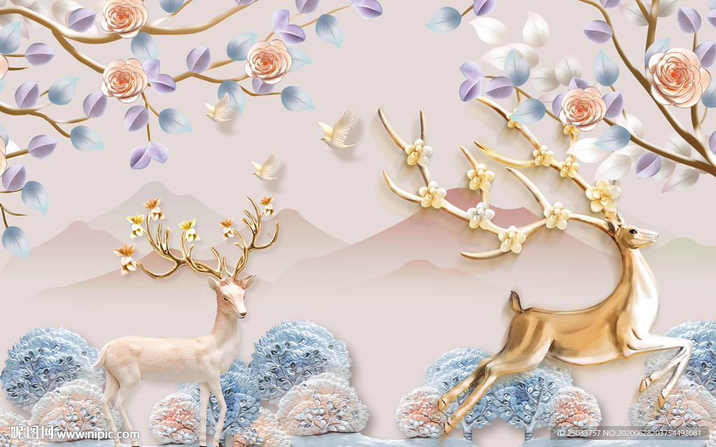 立体金属麋鹿玄关屏风背景装饰画