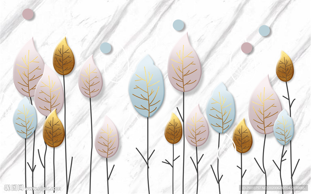 手绘树叶玄关屏风装饰画素材底纹