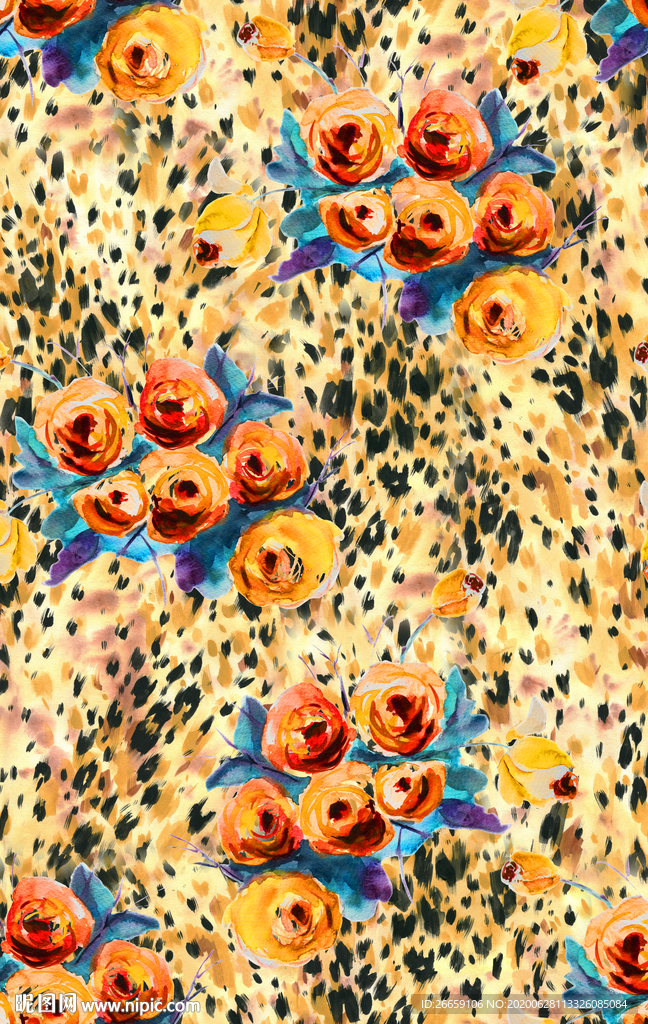 连续循环数码印花抽象复古花型