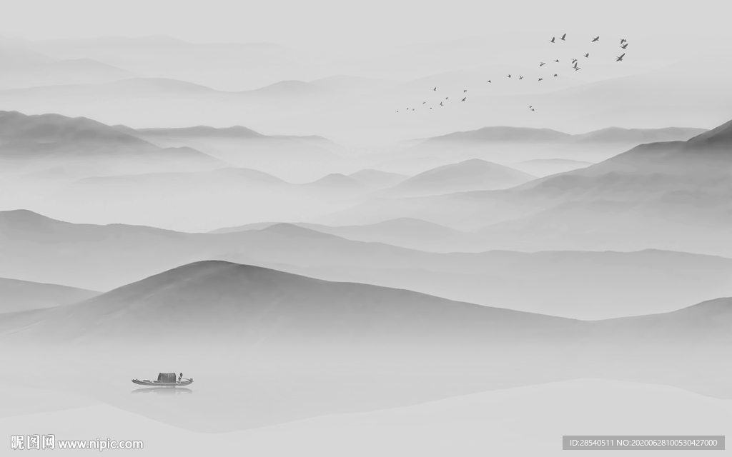 新中式意境水墨山水客厅电视背景