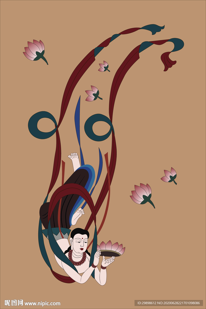 敦煌壁画献花飞天矢量图