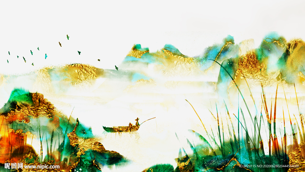 水墨山水三联画图片