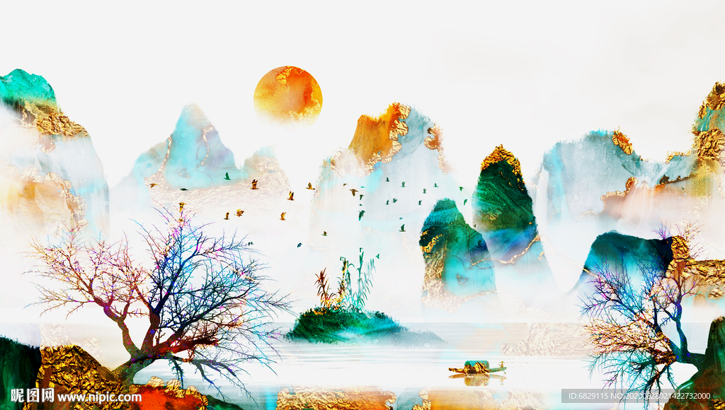 新中式抽象山水装饰画