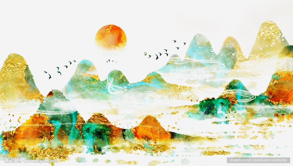 水墨山水三联画