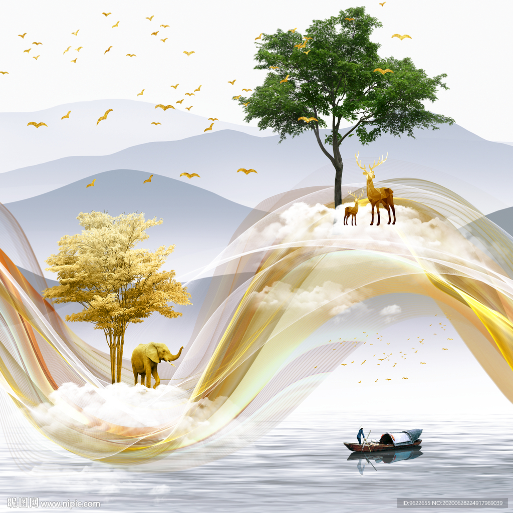 新中式麋鹿卷帘