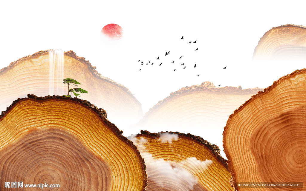 木纹年轮中式创意抽象玄关屏风背