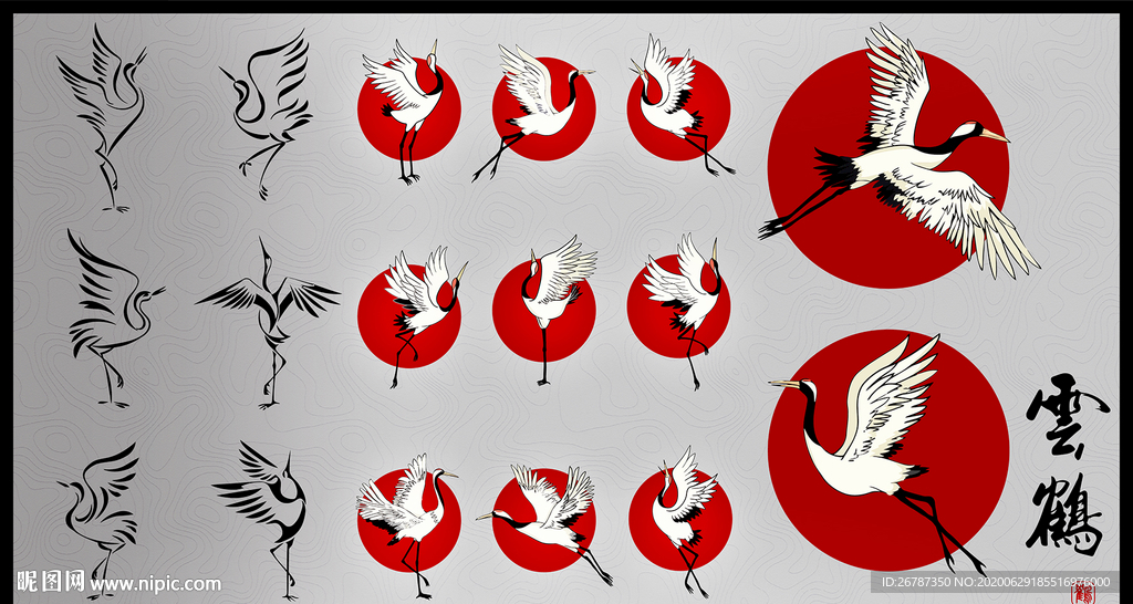 矢量手绘云鹤系列