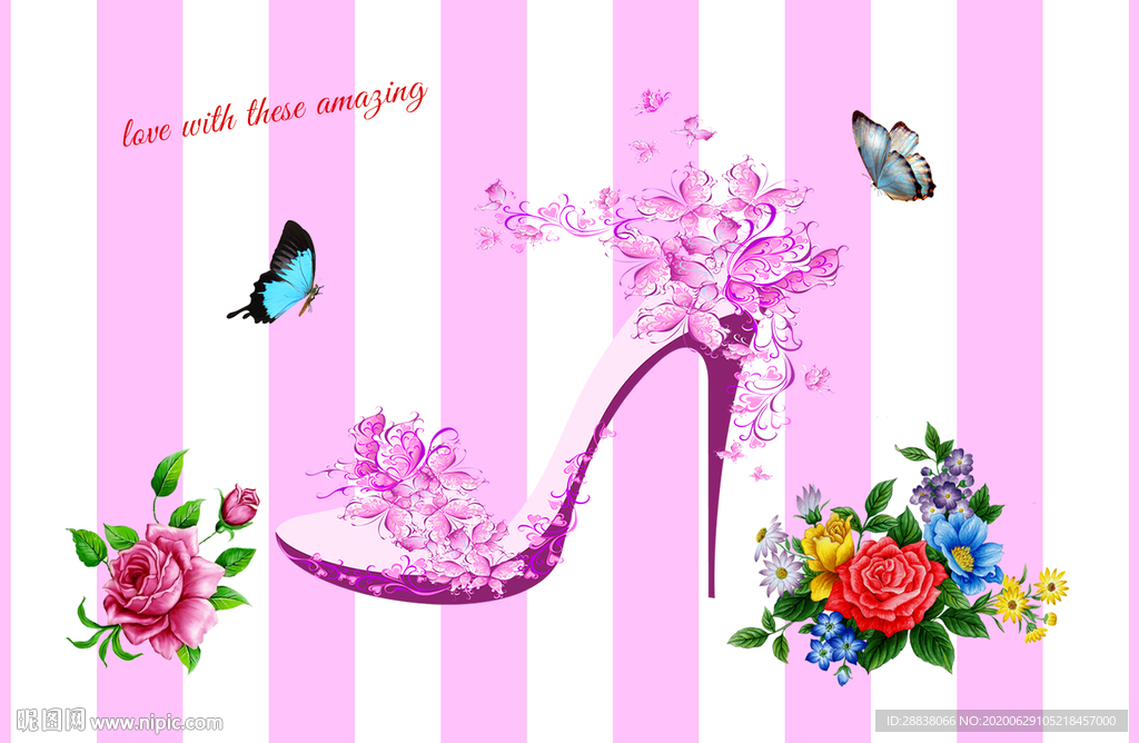 卡通条纹高跟鞋