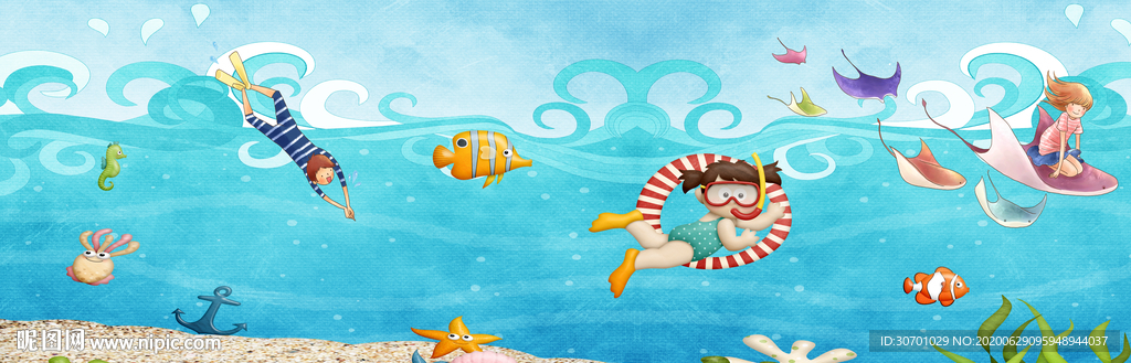 卡通儿童游泳池背景墙