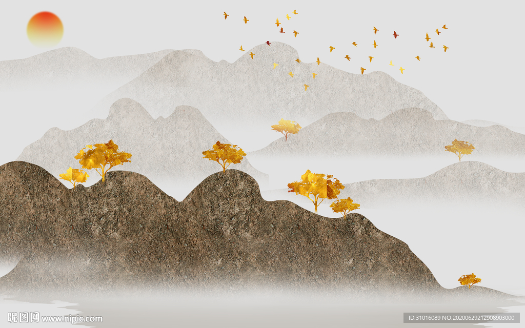 中式轻奢意境抽象山水