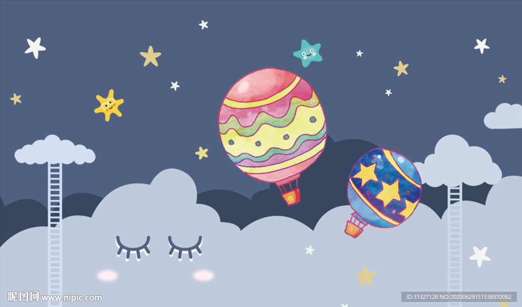卡通童话世界星星云朵背景墙